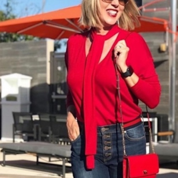 CAbi firebrick red “Tess” long sleeve tee- L - Picture 16 of 16